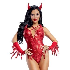 NWT Starline LA Fashionnova Red Devil Costume Set Hot as Hades Sexy Bodysuit New